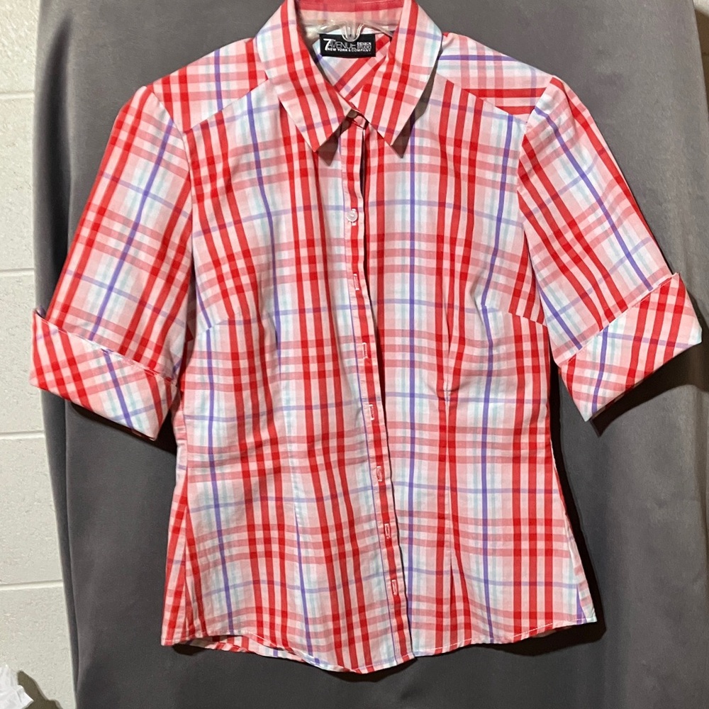 New York & Company Red Plaid Blouse